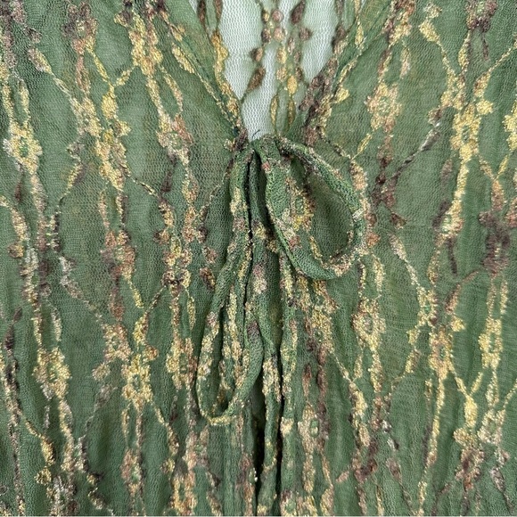 Vintage Women's Lace Top Size Small Green Tie Front 90s Y2K Fairy Forest Witch - Picture 3 of 7